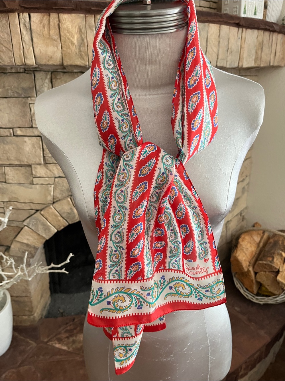 Sarah Coventry Red Paisley & Multicolor Scarf